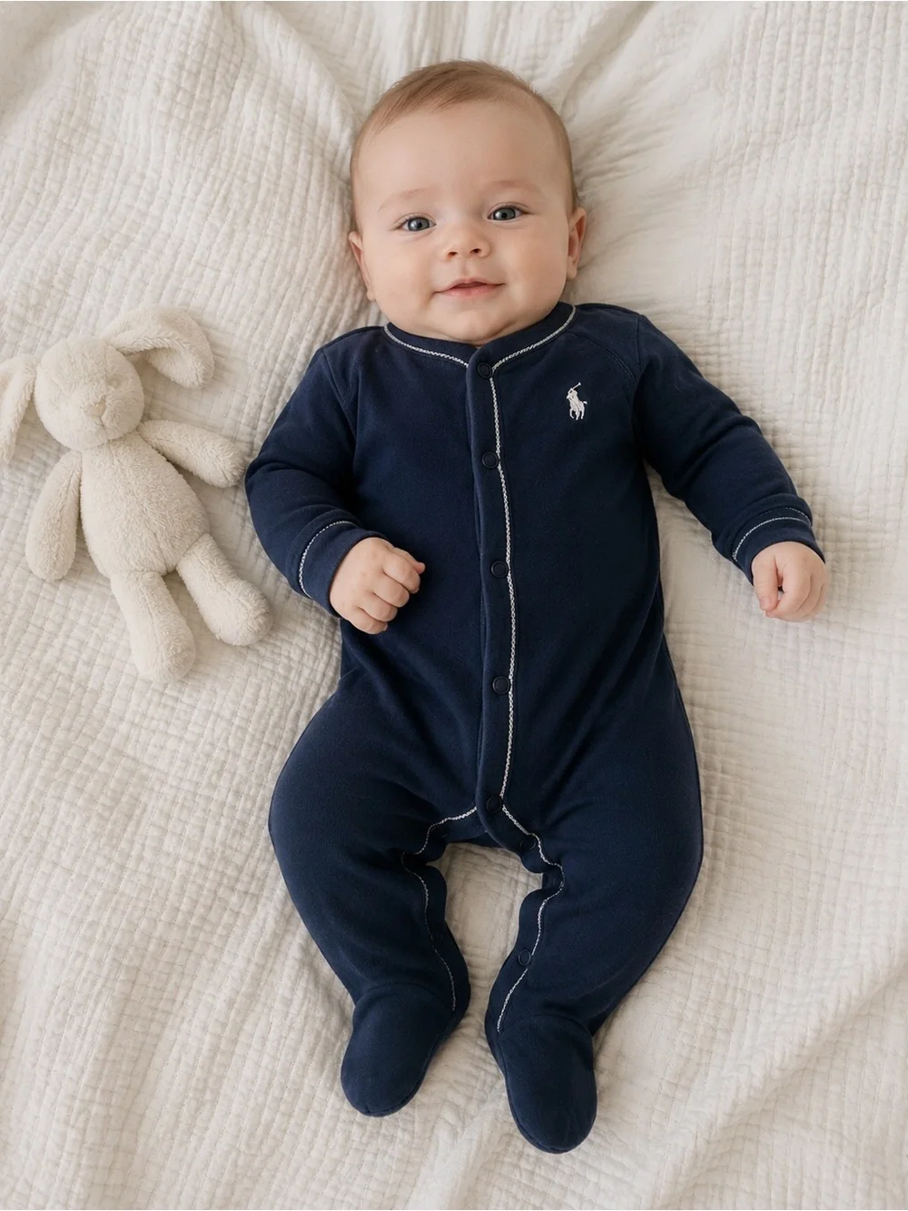 Ralph Lauren Baby 3M Navy Footed Cotton Sleeper One Piece Romper
